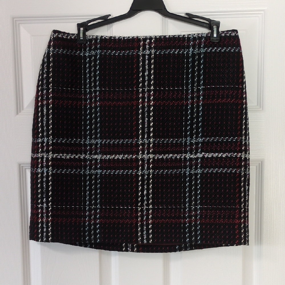 Black and White, Maroon and Red Plaid Mini Pencil Skirt